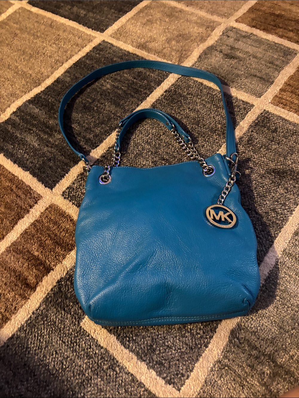 Michael Kors Blue Leather Shoulder Bag with Chain Handles